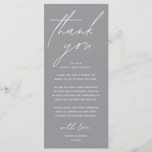 Wedding Minimalist Wedding Dinner Thank You Card Programm (Vorderseite)