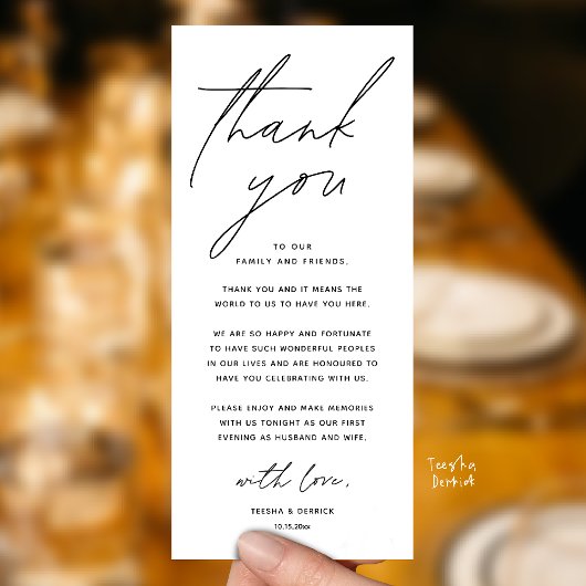 Wedding Minimalist Wedding Dinner Thank You Card Programm