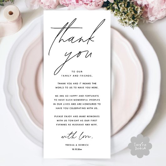 Wedding Minimalist Wedding Dinner Thank You Card Programm