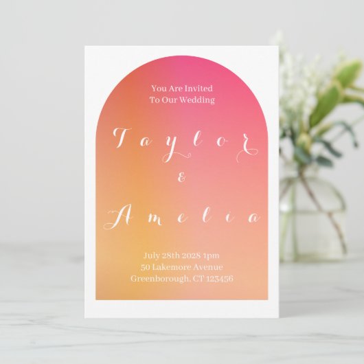 Wedding Modern Boho Arch Sunset Ombre Einladung (Stehend Vorderseite)