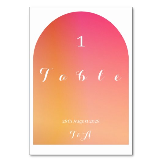 Wedding Modern Boho Arch Sunset Ombre Tischnummer (Rückseite)