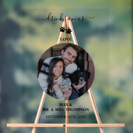 Wedding Modern Photo Couple Pet Dog Drinks on Us Acrylschild