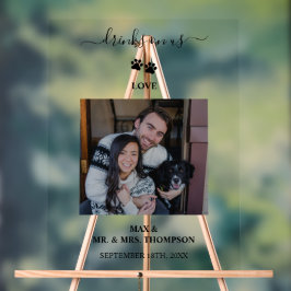 Wedding Modern Photo Couple Pet Dog Drinks on Us Acrylschild