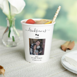 Wedding Modern Photo Couple Pet Dog Drinks on Us Pappbecher