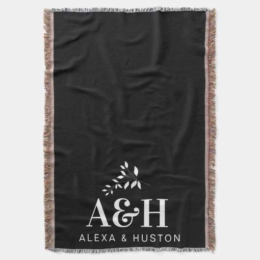 Wedding Monogram Bride and Groom Minimalist Woven Decke (Vorderseite Vertikal)