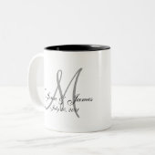 Wedding Monogram Bride Groom Date Coffee Mug Zweifarbige Tasse (Vorderseite Links)