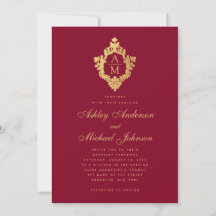 Wedding Monogram Burgundy Imitate Gold Vintages Wa