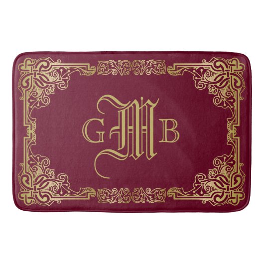 Wedding Monogram Classic Gold Frame Burgundy Badematte (Vorderseite)