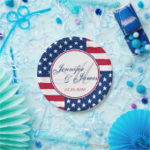 Wedding Monogram Custom USA Flag Pappteller (Party)