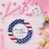 Wedding Monogram Custom USA Flag Pappteller (Party)