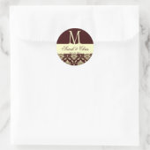 Wedding Monogram Damask Brown ElfenbeinSiegel Runder Aufkleber (Tasche)