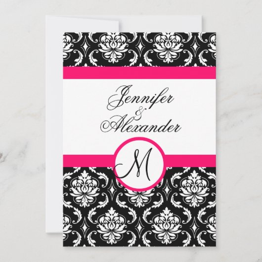 Wedding Monogram Damask Hot Pink Invitation back Einladung (Vorderseite)
