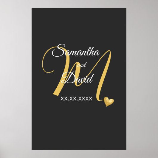 Wedding Monogram Design with Names and Date Poster (Vorne)