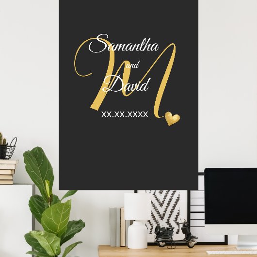 Wedding Monogram Design with Names and Date Poster (Heimbüro)