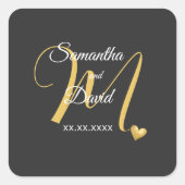 Wedding Monogram Design with Names and Date Quadratischer Aufkleber (Vorderseite)