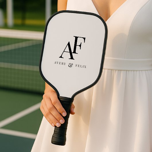 Wedding Monogram Elegant Einfach Minimalistisch Pickleball Schläger