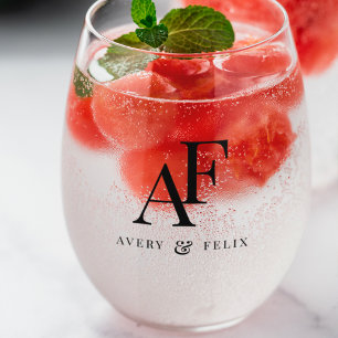 Wedding Monogram Elegant Einfach Minimalistisch Weinglas Ohne Stiel