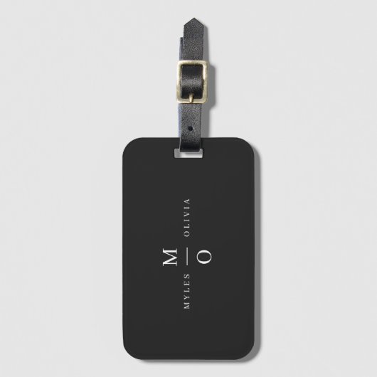 Wedding Monogram Elegant Minimal Stilvolle Schwarz Gepäckanhänger (Vorderseite Vertikal)