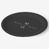 Wedding Monogram Elegant Minimal Stilvolle Schwarz Pappteller (Schrägansicht)