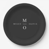 Wedding Monogram Elegant Minimal Stilvolle Schwarz Pappteller (Vorderseite)