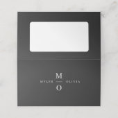 Wedding Monogram Elegant Minimal Stilvolle Schwarz Platzkarte (Außenseite Aufgefaltet)