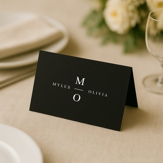 Wedding Monogram Elegant Minimal Stilvolle Schwarz Platzkarte