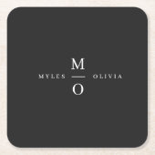 Wedding Monogram Elegant Minimal Stilvolle Schwarz Rechteckiger Pappuntersetzer (Vorderseite)