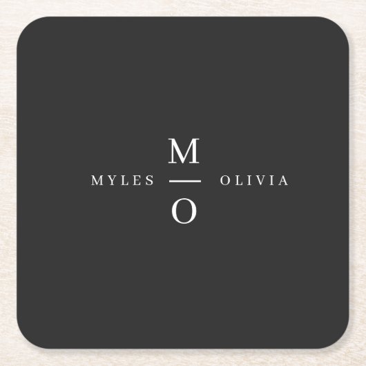 Wedding Monogram Elegant Minimal Stilvolle Schwarz Rechteckiger Pappuntersetzer (Vorderseite)