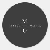 Wedding Monogram Elegant Minimal Stilvolle Schwarz Runder Aufkleber (Vorderseite)