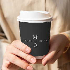 Wedding Monogram Elegant Minimal Stylish Black Pappbecher