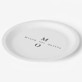 Wedding Monogram Elegant Minimalist Simple White Pappteller (Schrägansicht)