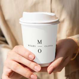 Wedding Monogram Elegant Minimalistisch Simple Whi Pappbecher