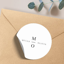 Wedding Monogram Elegant Minimalistisch Simple Whi Runder Aufkleber