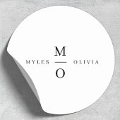 Wedding Monogram Elegant Minimalistisch Simple Whi Runder Aufkleber