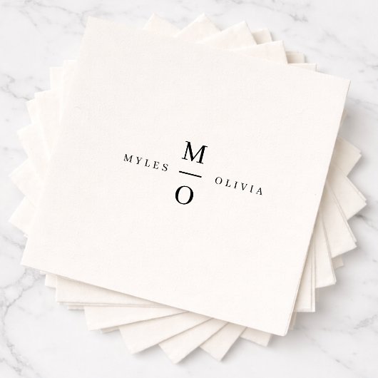 Wedding Monogram Elegant Minimalistisch Simple Whi Serviette
