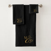 Wedding Monogram Gold Initials Serif Script Black Badhandtuch Set (Insitu)