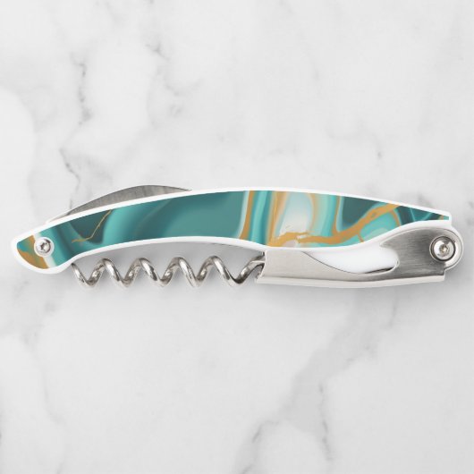 Wedding Monogram Green Gold Agate Geode Kellnermesser (Rückseite)