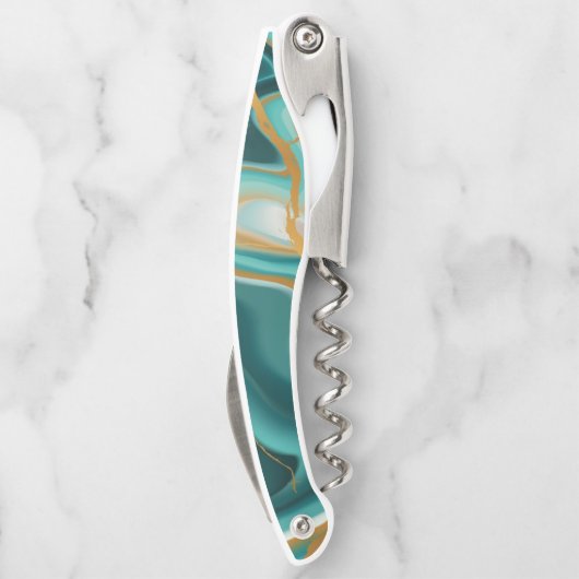 Wedding Monogram Green Gold Agate Geode Kellnermesser (Rückseite)