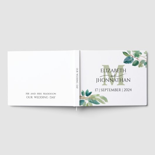 Wedding Monogram Greenery Watercolor Gastbuch Gästebuch (Voll)