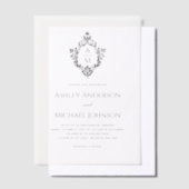 Wedding Monogram in Crest Black and White Elegant Pergament Einladungen (Versetzt)