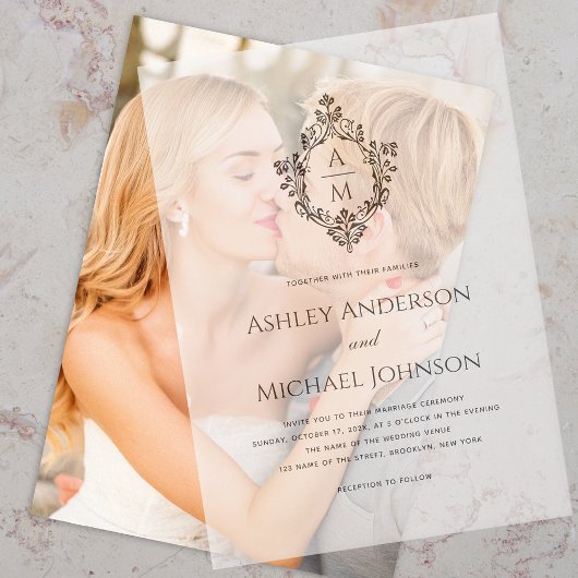 Wedding Monogram in Crest Black and White Elegant Pergament Einladungen