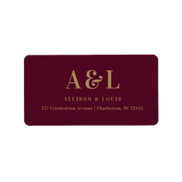 Wedding Monogram Minimalistisch Burgundy Gold Adressaufkleber