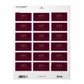 Wedding Monogram Minimalistisch Burgundy Gold Adressaufkleber (Vorne)