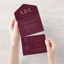 Wedding Monogram Minimalistisch Burgundy Gold