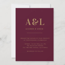 Wedding Monogram Minimalistisch Burgundy Gold