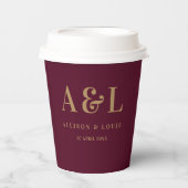 Wedding Monogram Minimalistisch Burgundy Gold Pappbecher (Vorderseite)