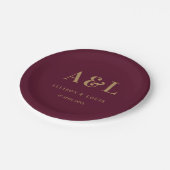 Wedding Monogram Minimalistisch Burgundy Gold Pappteller (Schrägansicht)