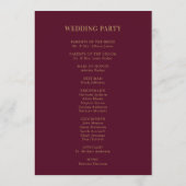 Wedding Monogram Minimalistisch Burgundy Gold Programm (Rückseite)