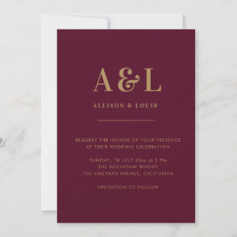 Wedding Monogram Minimalistisch Burgundy Gold Save The Date