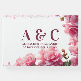 Wedding Monogram Minimalistisch Burgundy Pink Flor Gästebuch